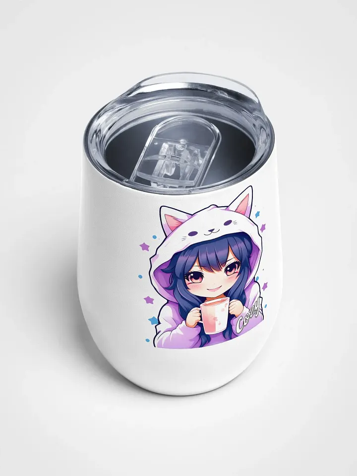 Cozy Kawaii Anime Girl - Wine Tumbler Cup - 12 oz - High-Grade Stainless Steel product image (2)