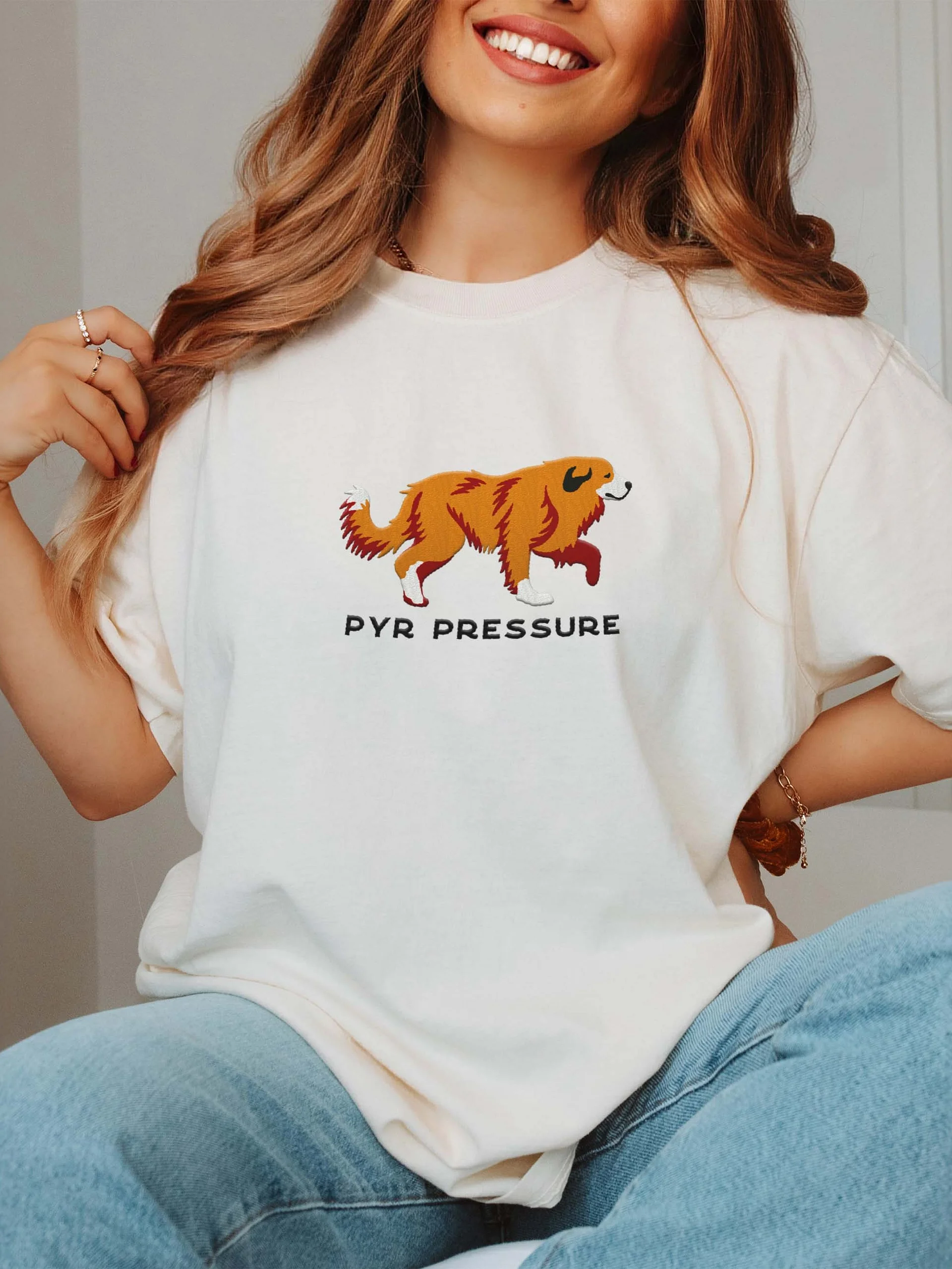 Pyr Pressure T-Shirt(Embroidered) of a Great Pyrenees(Brown) product image (2)
