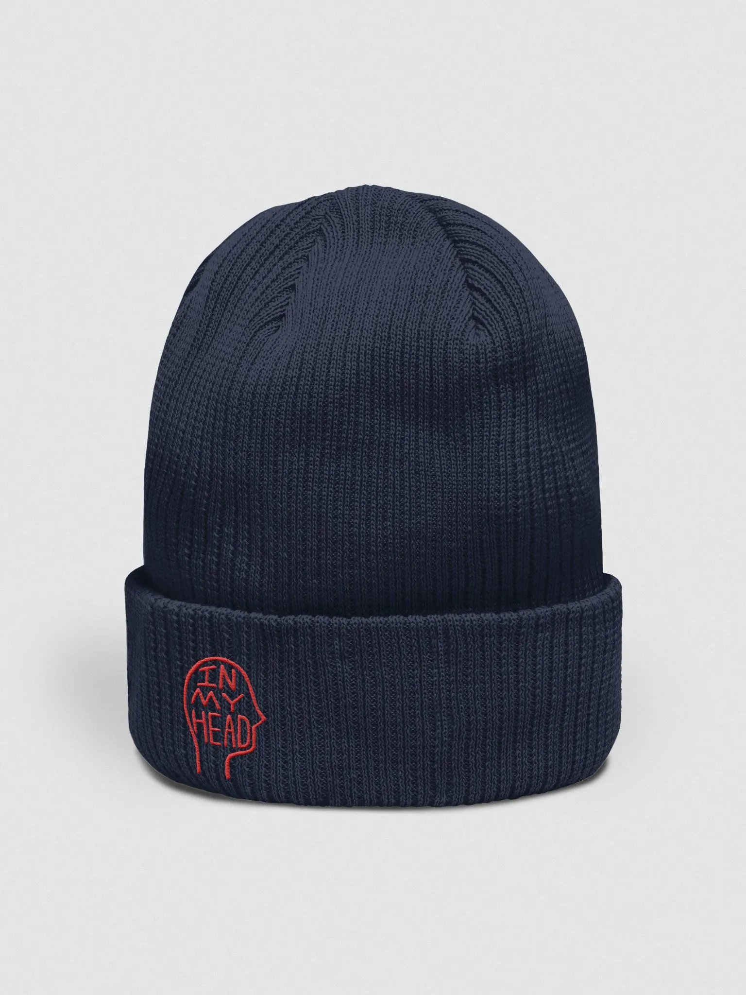 In My Head (red) embroidered organic beanie product image (7)