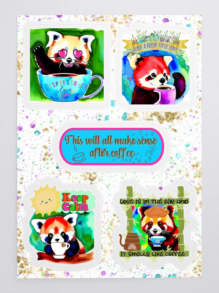 Cute Red Panda Coffee 5 Piece Sticker Sheet product image (1)