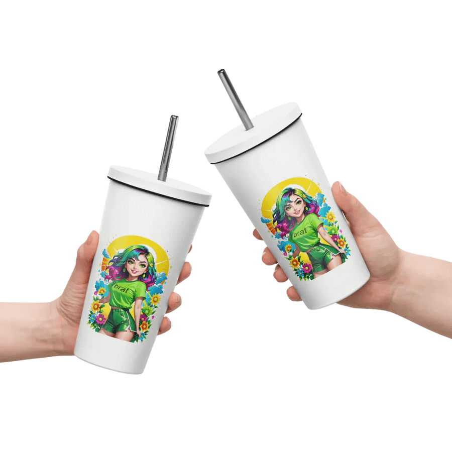 Brat 20 oz Tumbler Cup - White - Insulated Tumbler with a Straw v3 product image (10)