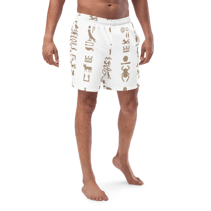 Isis White Hieroglyphs All-Over Swim Trunks product image (1)