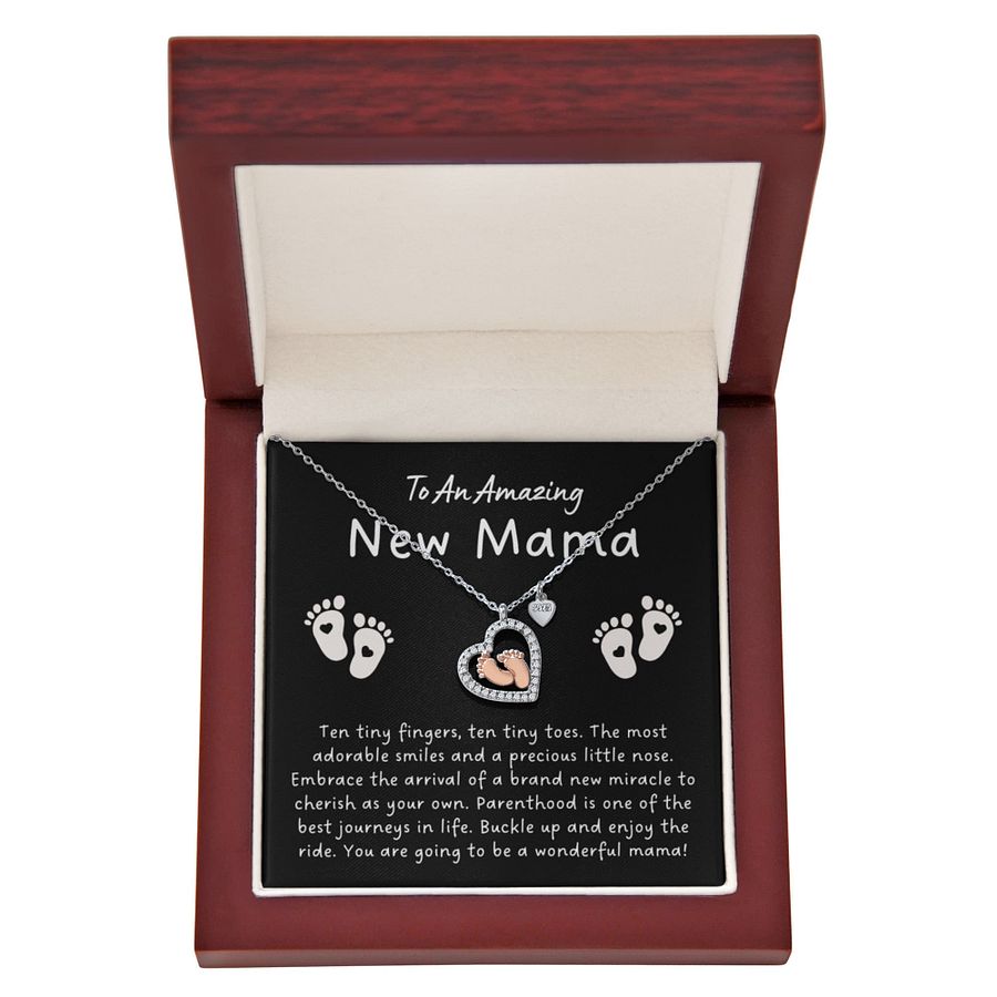 Ten Tiny Fingers, Ten Tiny Toes Baby Feet Heart Necklace For New Mama product image (6)