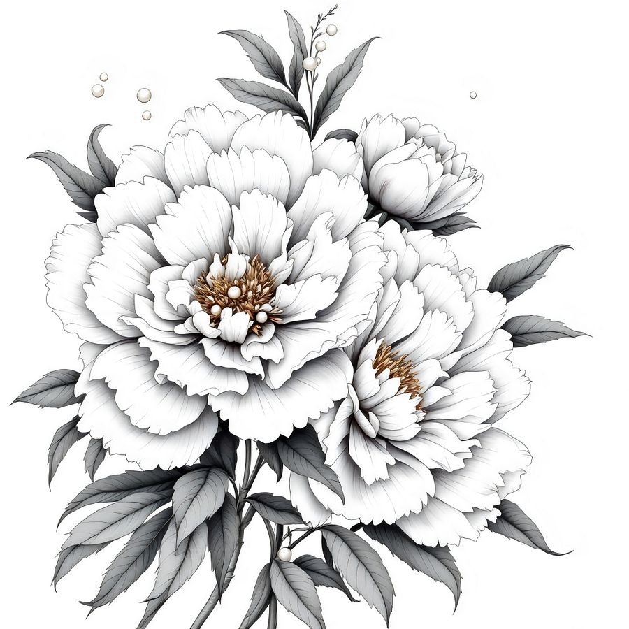 Bundle of 20 Pearl Peonies Illustration Digital Clipart - Elegant Floral Designs for Crafts, Invitations, and Decor product image (4)