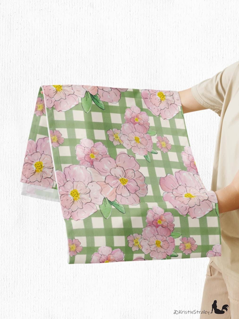 Gingham Blossoms Pink Flowers on Gingham Table Runner product image (5)
