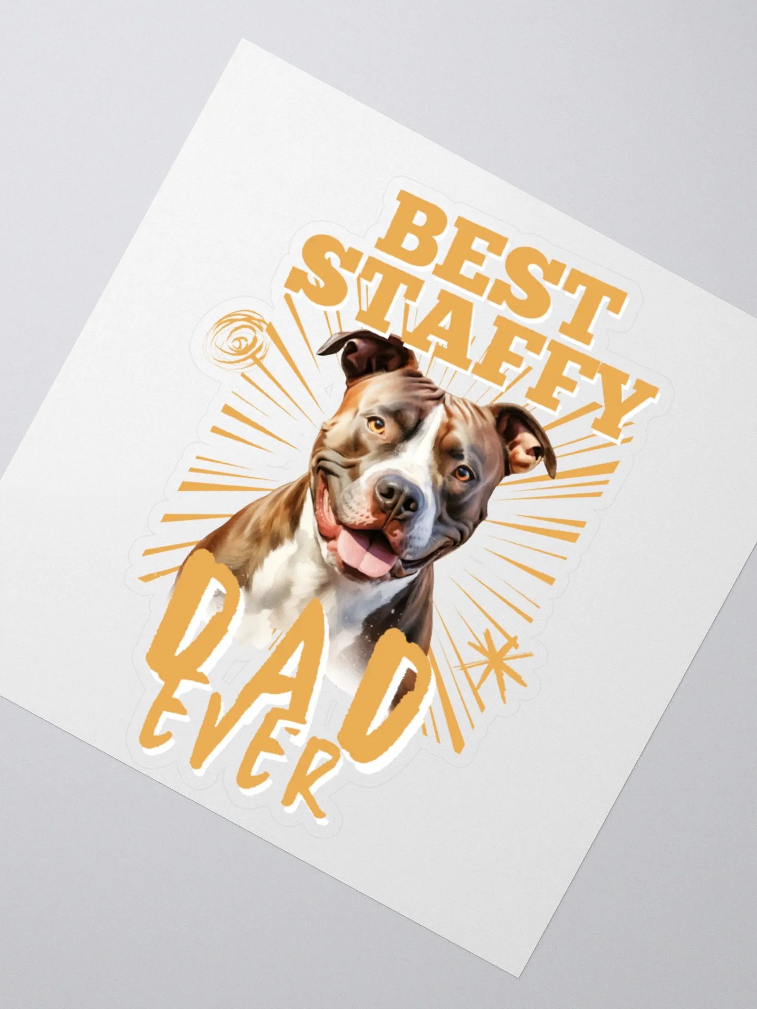 Yellow Best Staffy Dad Ever Kiss Cut Sticker product image (5)