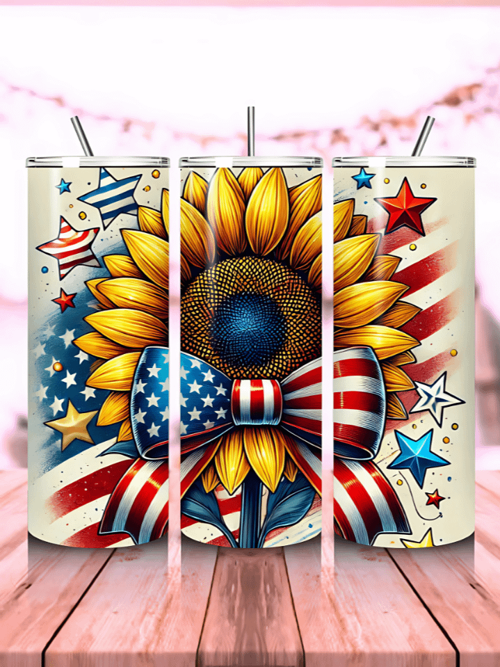 Sunflower Tumbler Wrap – 20oz Skinny USA Sublimation PNG Design – American Flag Theme with Beautiful Sunflower – Perfect for 4th of July & Memorial Day – Instant Digital Download – 300 DPI product image (1)