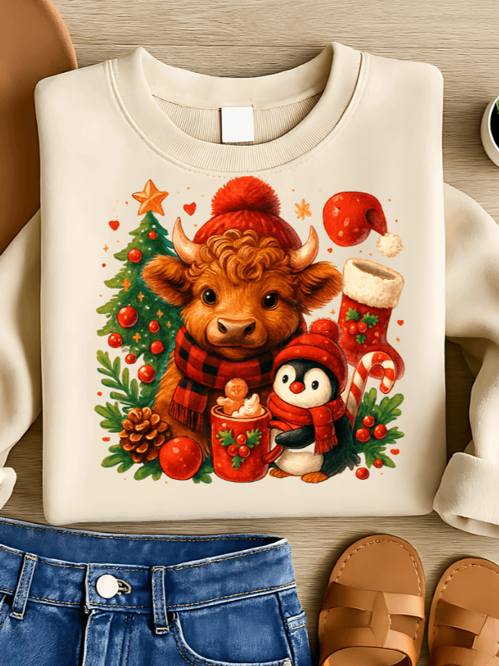 Christmas Highland Cow Sublimation PNG – Festive Highland Cow Clipart for T-Shirts – Cozy Holiday Farm Design – 300 DPI Instant Digital Download product image (1)