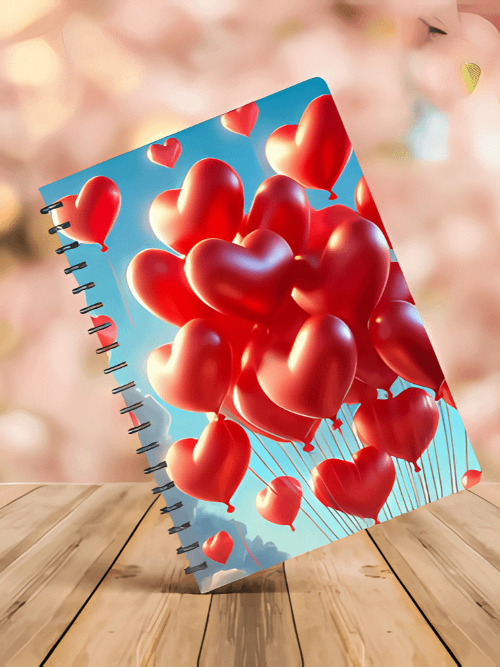 Romantic Notebook Design with Heart Balloons – Valentine's Day Sublimation PNG – Instant Download – 300 DPI High-Quality File product image (1)
