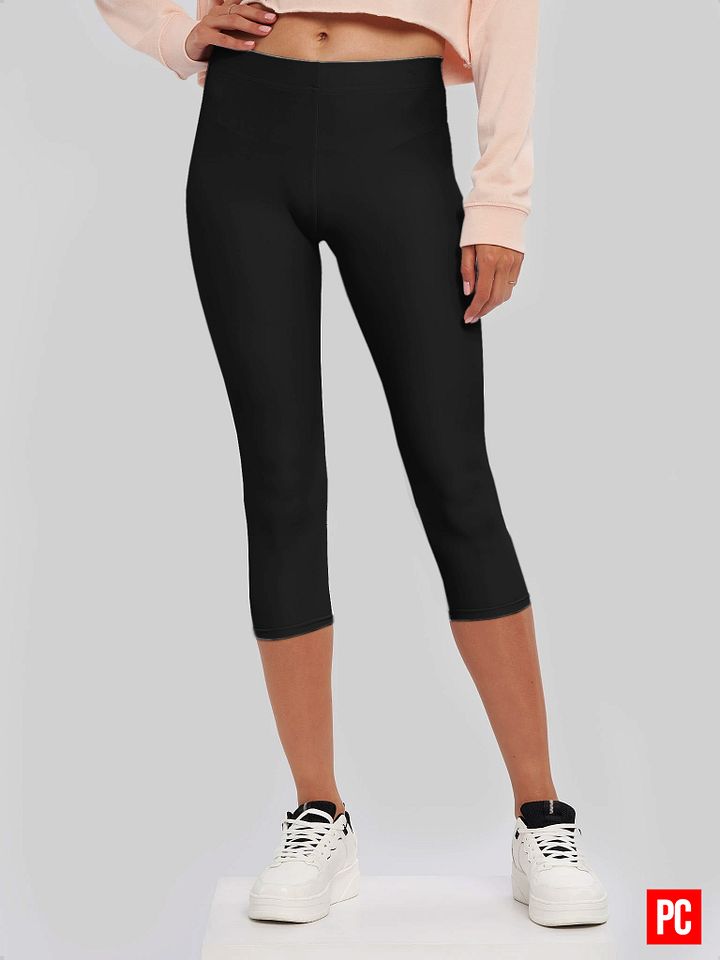 Plain Color Black Capri Leggings product image (1)