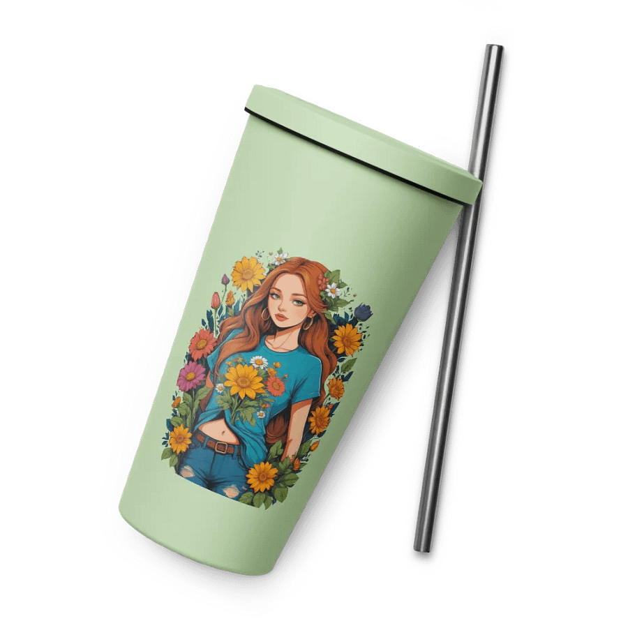 Bloomcore Flower Girl 20 oz Tumbler Cup - Mint - Insulated Tumbler with a Straw - v1 product image (8)