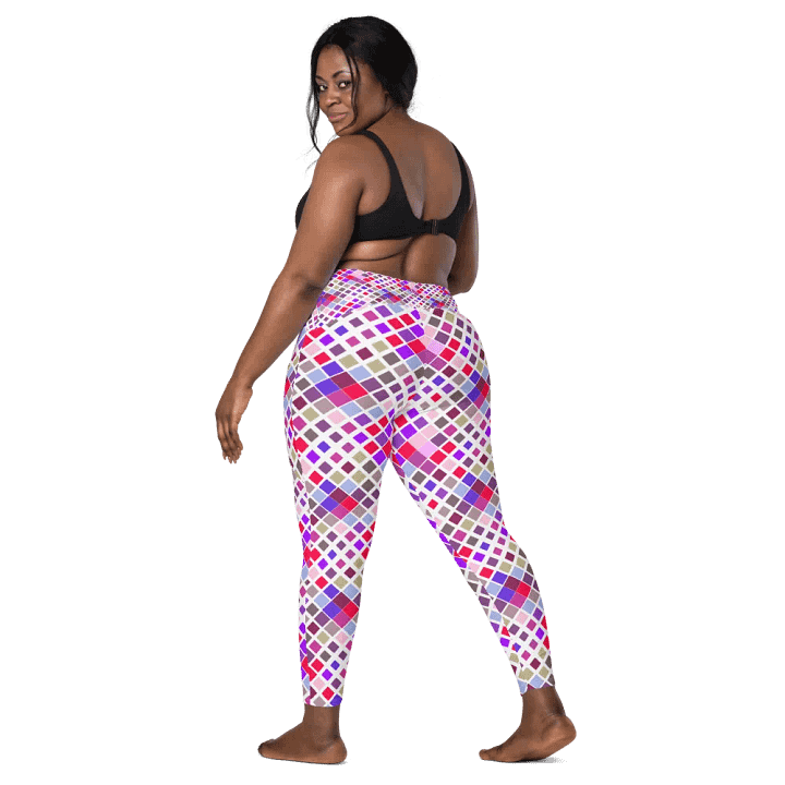 Colorful Square Pattern Design Leggings with Pocket - v12 product image (2)