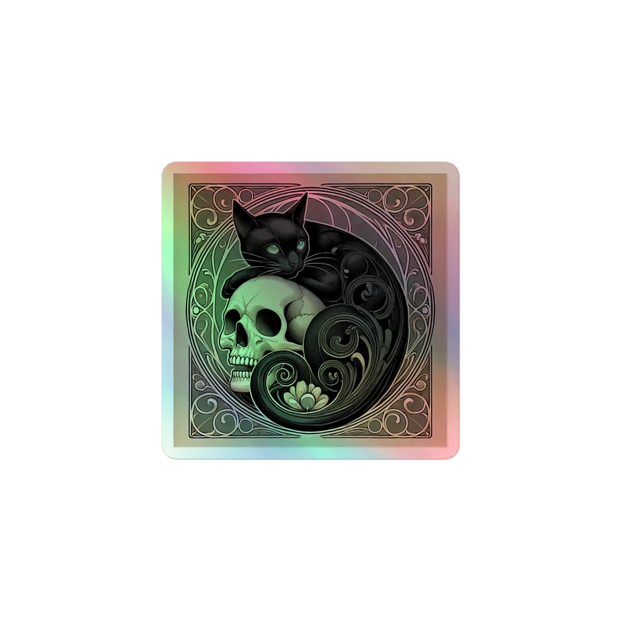 Art Nouveau Black Cat and Skull Vinyl Sticker – Mystical Gothic Decor product image (1)