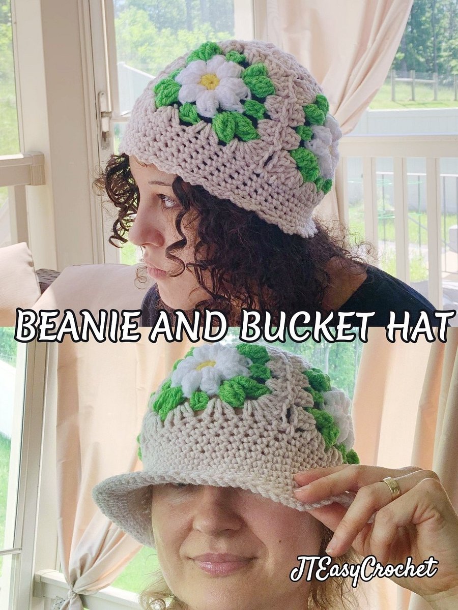 Granny Square Hat Crochet Pattern and VIDEO Sun Hat Beanie Bucket Hat With Brim product image (4)