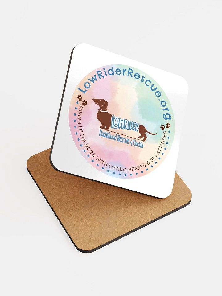 Low Rider Dachshund Rescue Logo Coaster with pastel background product image (1)