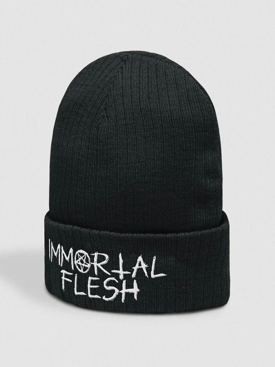 Immortal Flesh Pentagram Script Ribbed Toque / Beanie White Script product image (2)