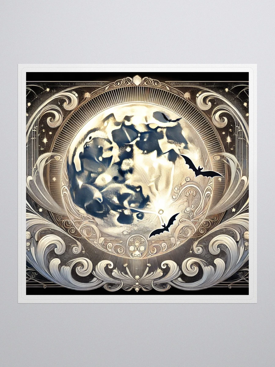 Art Nouveau Full Moon and Flying Bats Vinyl Sticker – Mystical Night Decor product image (1)