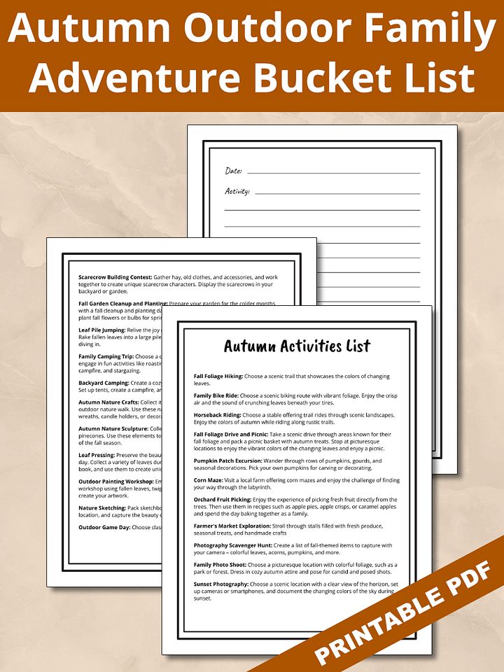 Printable Autumn Outdoor Adventures Family Bucket List & Activity Log Page product image (1)