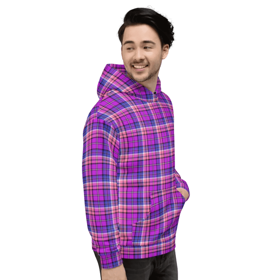 Bright Purple, Pink, and Blue Plaid Hoodie product image (5)