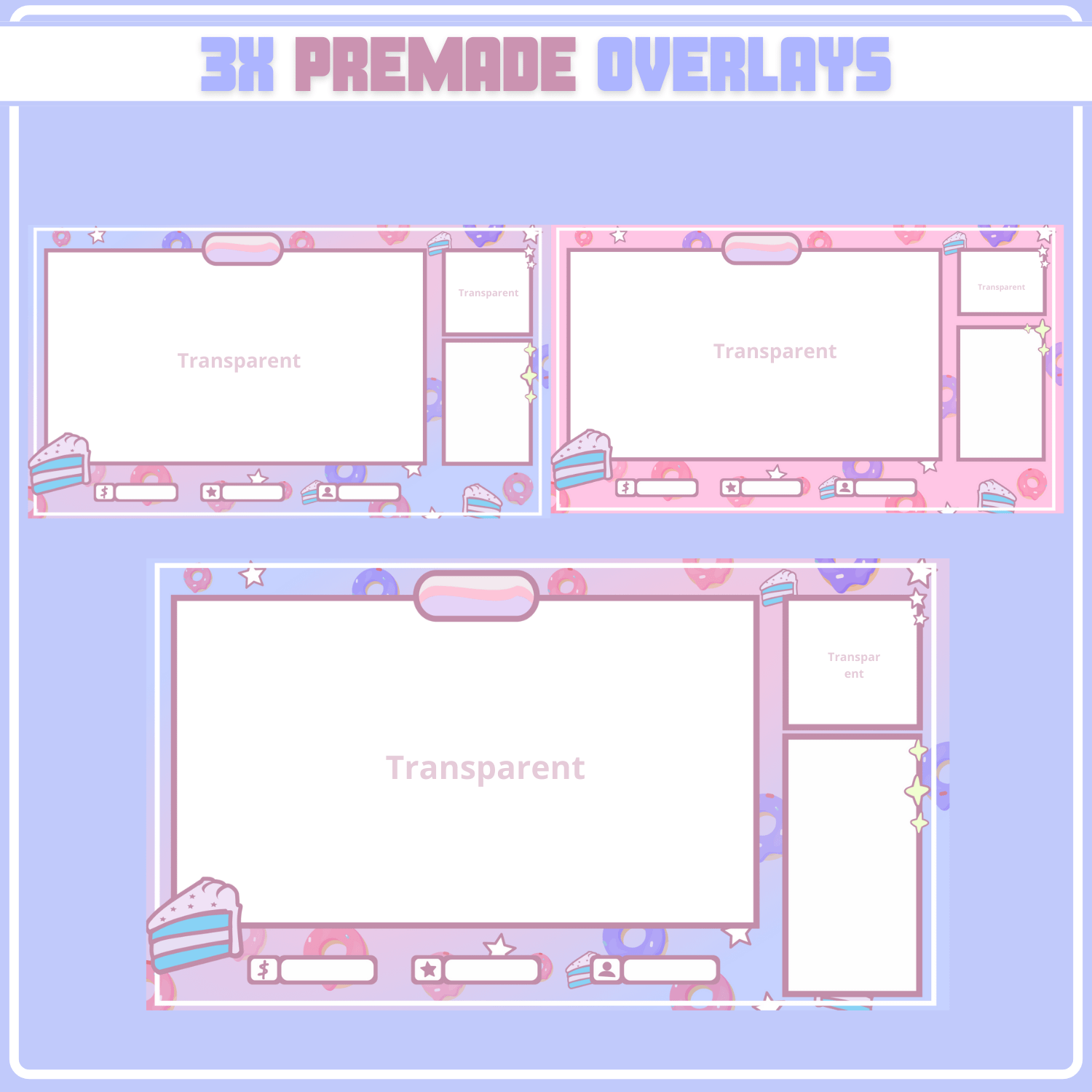 Simple Pink stream OVERLAY Donut, Pink and blue overlay, Donuts twitch overlay, White Chat box, Cute Pink Overlay, Cheap Overlay product image (3)