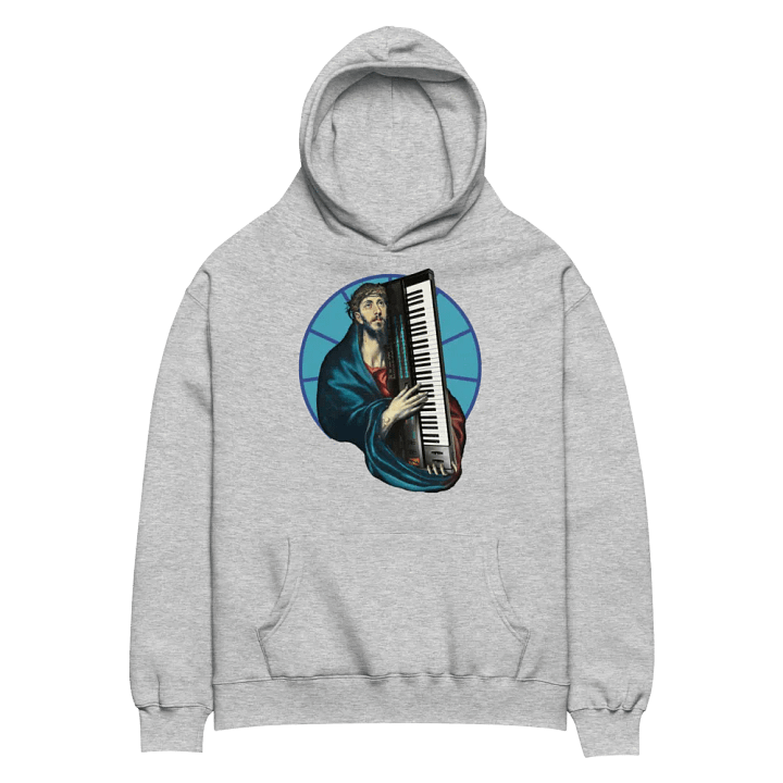 Christ Carrying the DX7 by Frank Fonik (Yamaha DX7), Techno EDM Unisex Premium Oversized Hoodie product image (2)