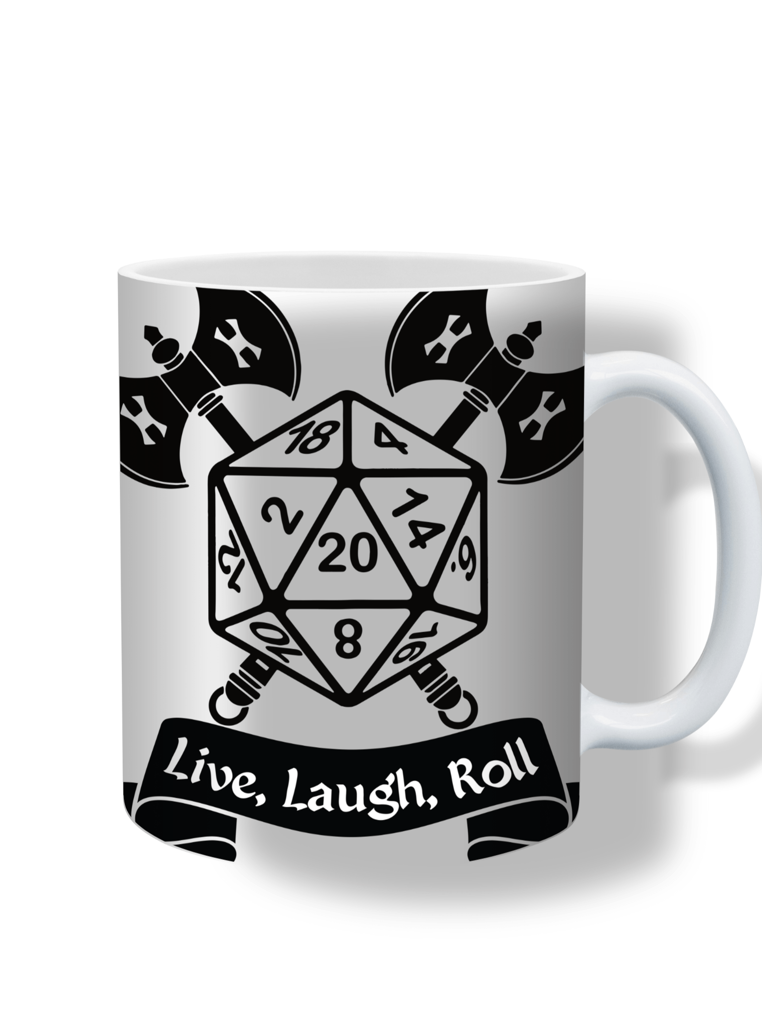 Live, Laugh, Roll 11oz Coffee Mug – D20 Dice Gaming Ceramic Cup – Perfect for Tabletop RPG Players and Dungeon Masters product image (1)