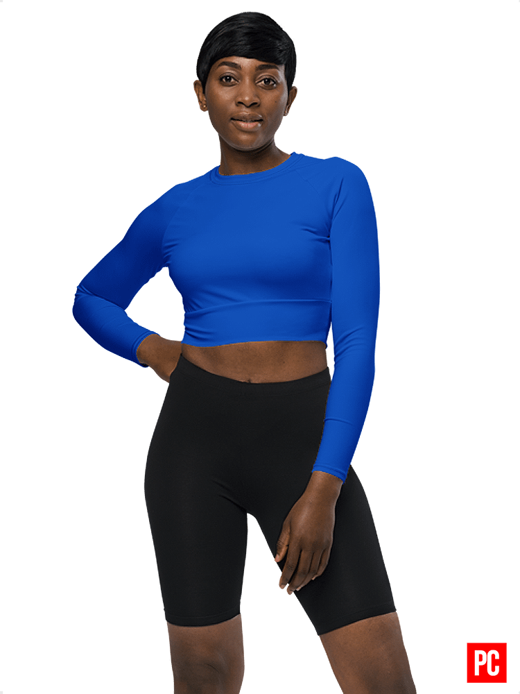 Plain Color Absolute Blue Long Sleeve Crop Top product image (2)