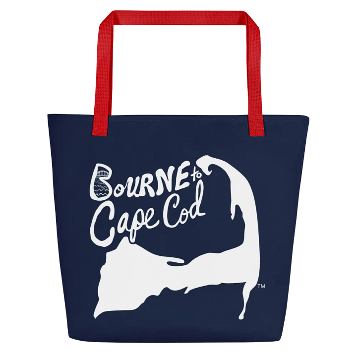 BOURNE to Cape Cod™ | Large Tote Bag with Pocket | Coastal Classic | All-Over Logo Print | White Logo on Navy product image (1)