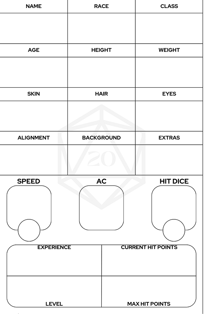 Simple A5-Sized Dungeons & Dragons Character Sheets product image (1)