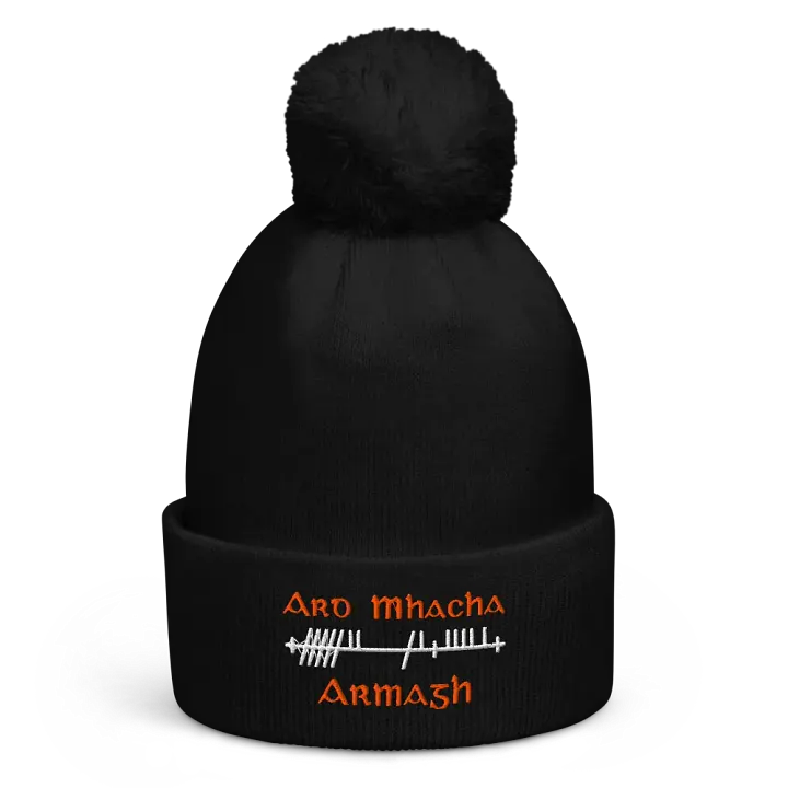 Armagh/Ard Mhacha Orthodox Style Ogham embroidered Pom-Pom Beanie product image (1)