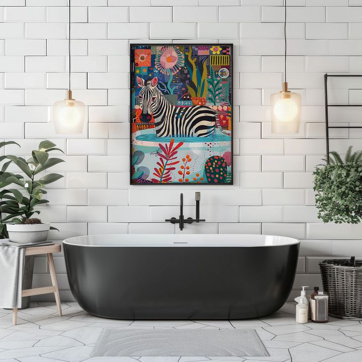 Zebra in Bathtub Maximalist Bathroom Art Print product image (2)