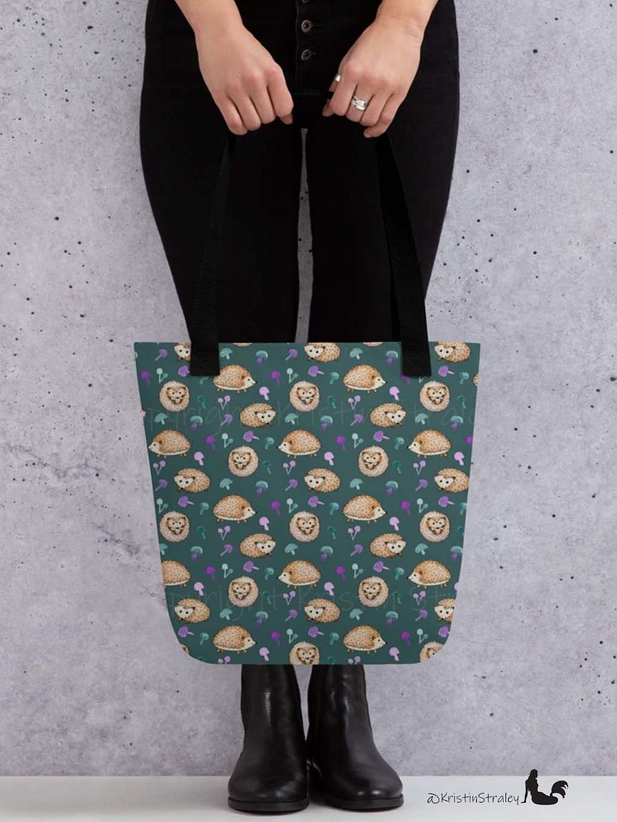 Hedgehogs and Mushrooms on Dark Teal Tote Bag product image (7)