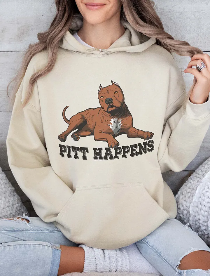 Pitt Happens Hooded Sweatshirt of a Pitbull Terrier (Cropped Ears - Red) | Funny Hoodie for Pitbull, Bully, and Staffordshire Terrier Paw-rents product image (18)
