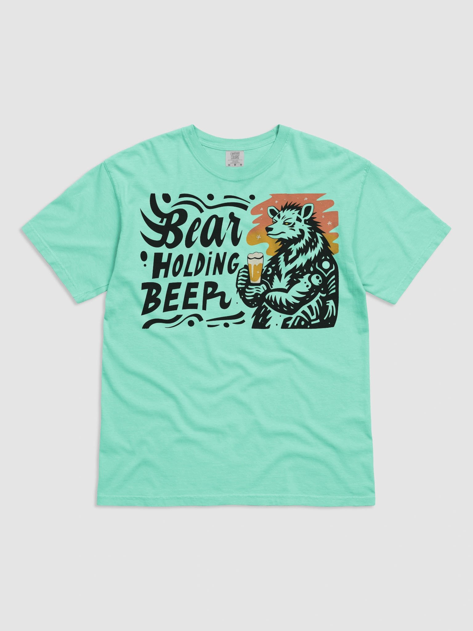Stylized Bear with Beer Glass | Creative Typography Print Heavyweigh T-Shirt product image (4)
