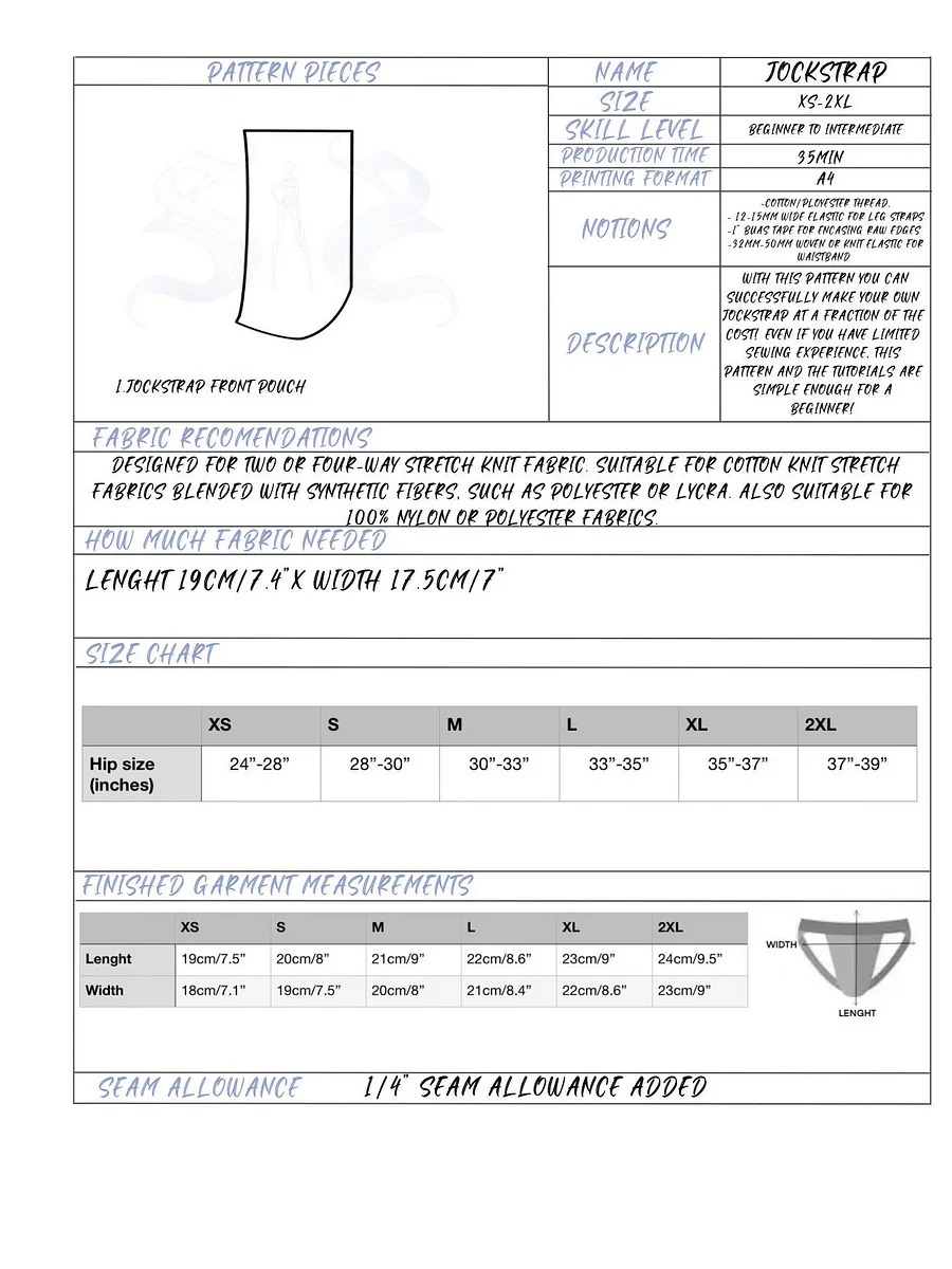 Men’s classic jockstrap - Sewing Pattern product image (2)