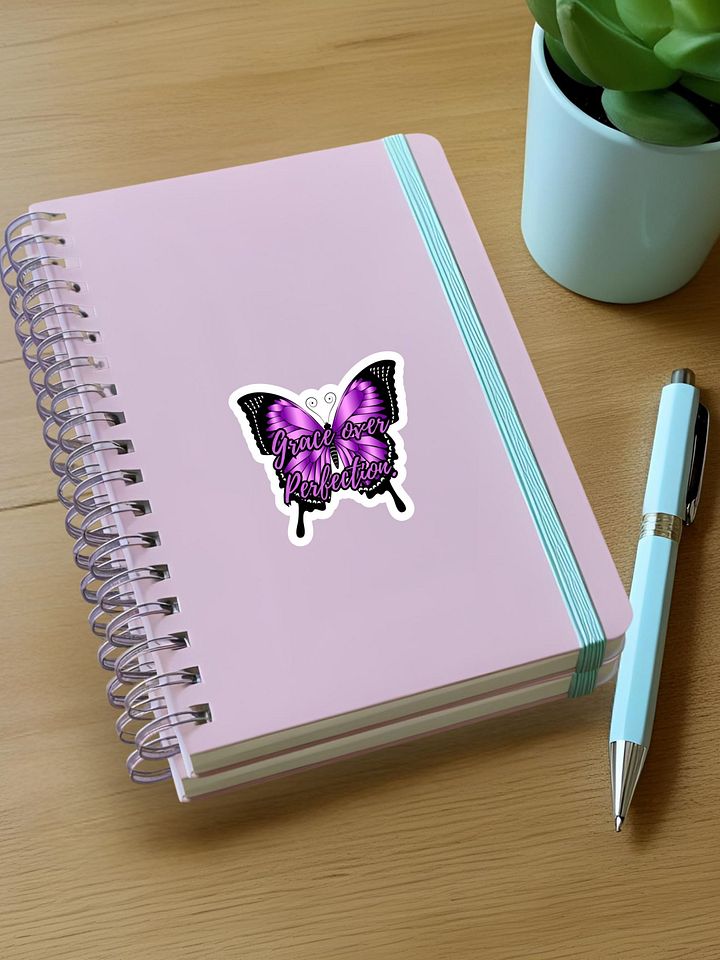Grace over Perfection – Purple Butterfly Inspirational Quote Sticker product image (1)
