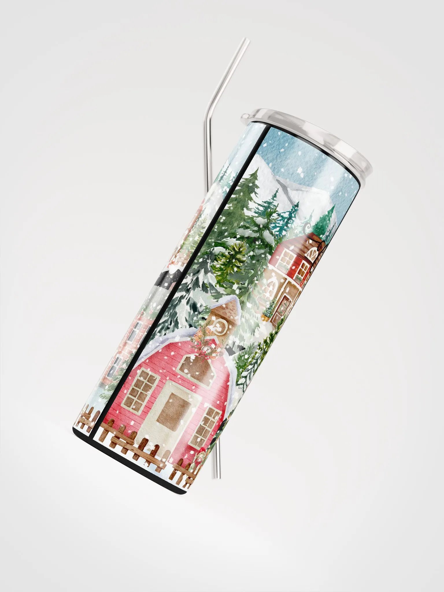MERRY CHRISTMAS VILLAGE TUMBLER REUSABLE STRAW product image (5)