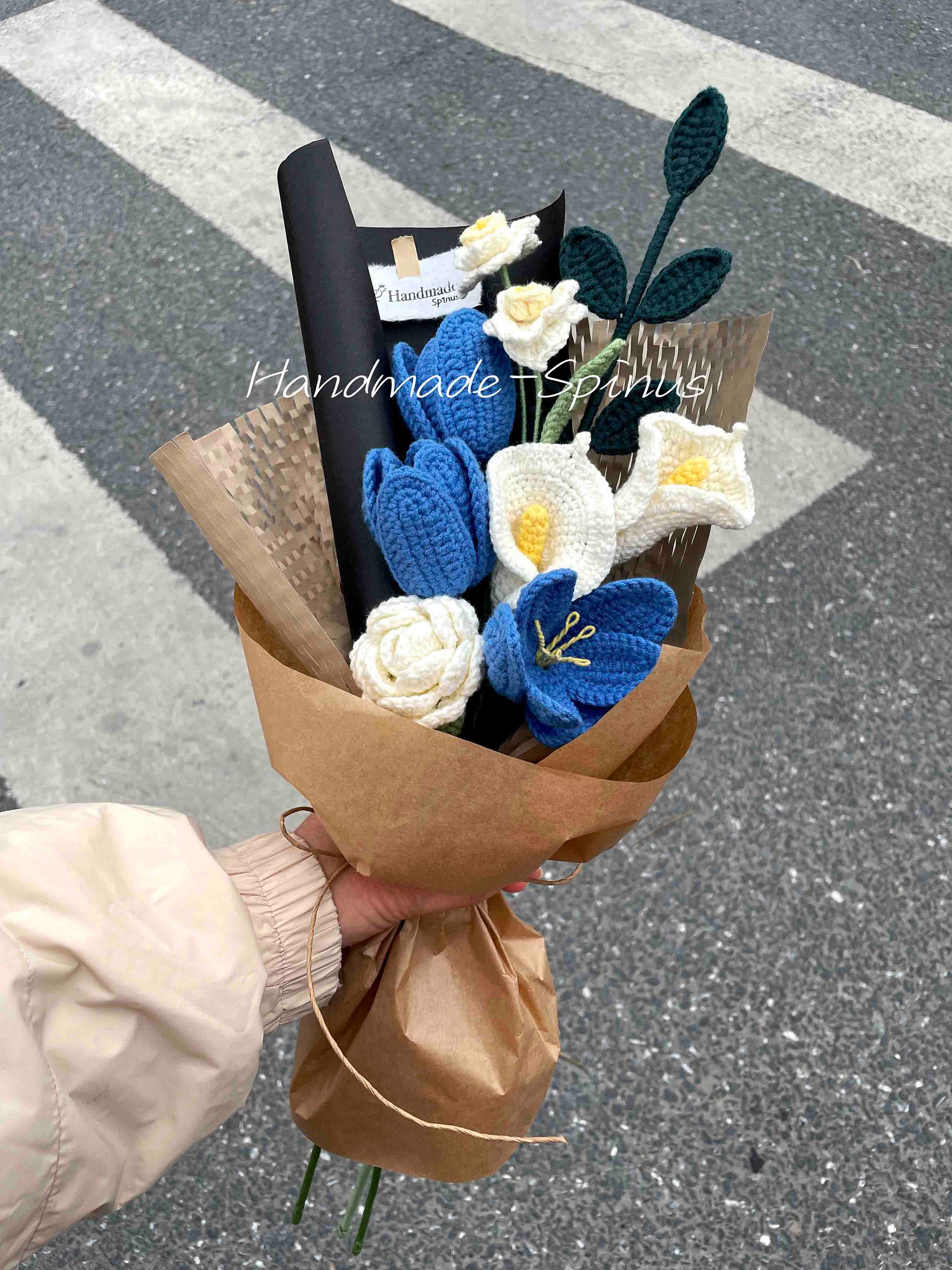 Blue Tulip Calla Crochet Knit Bouquet product image (1)
