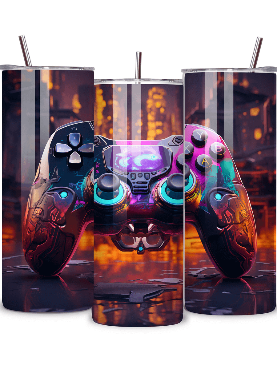 Gamer Vibes 20oz Skinny Tumbler with Metal Straw – Futuristic Neon Controller Design – Double-Walled Insulated Stainless Steel Tumbler for Hot & Cold Drinks, Gift for Gaming Enthusiasts product image (2)