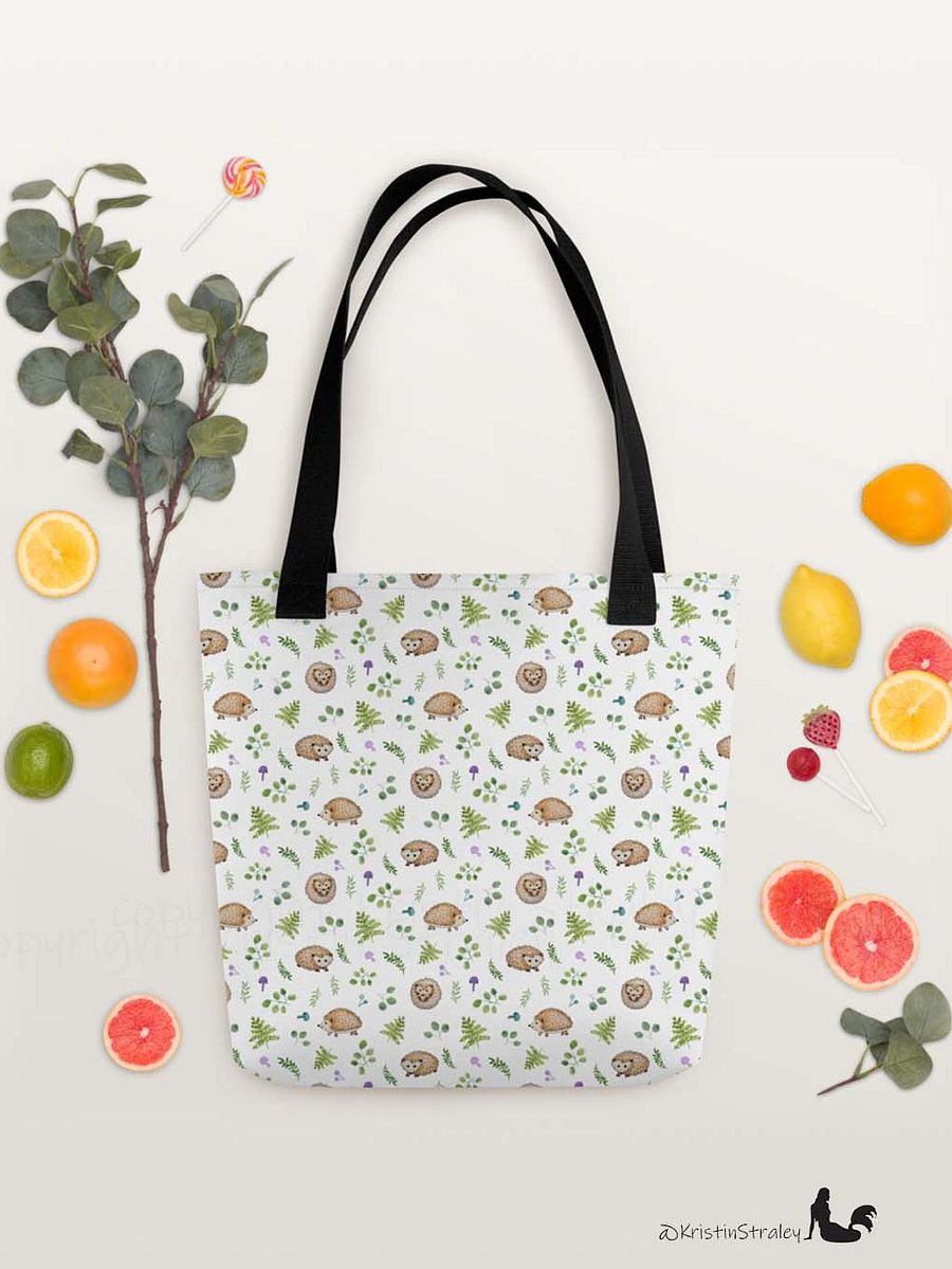 Hedgehogs with Ferns and Mushrooms on White Tote Bag product image (5)