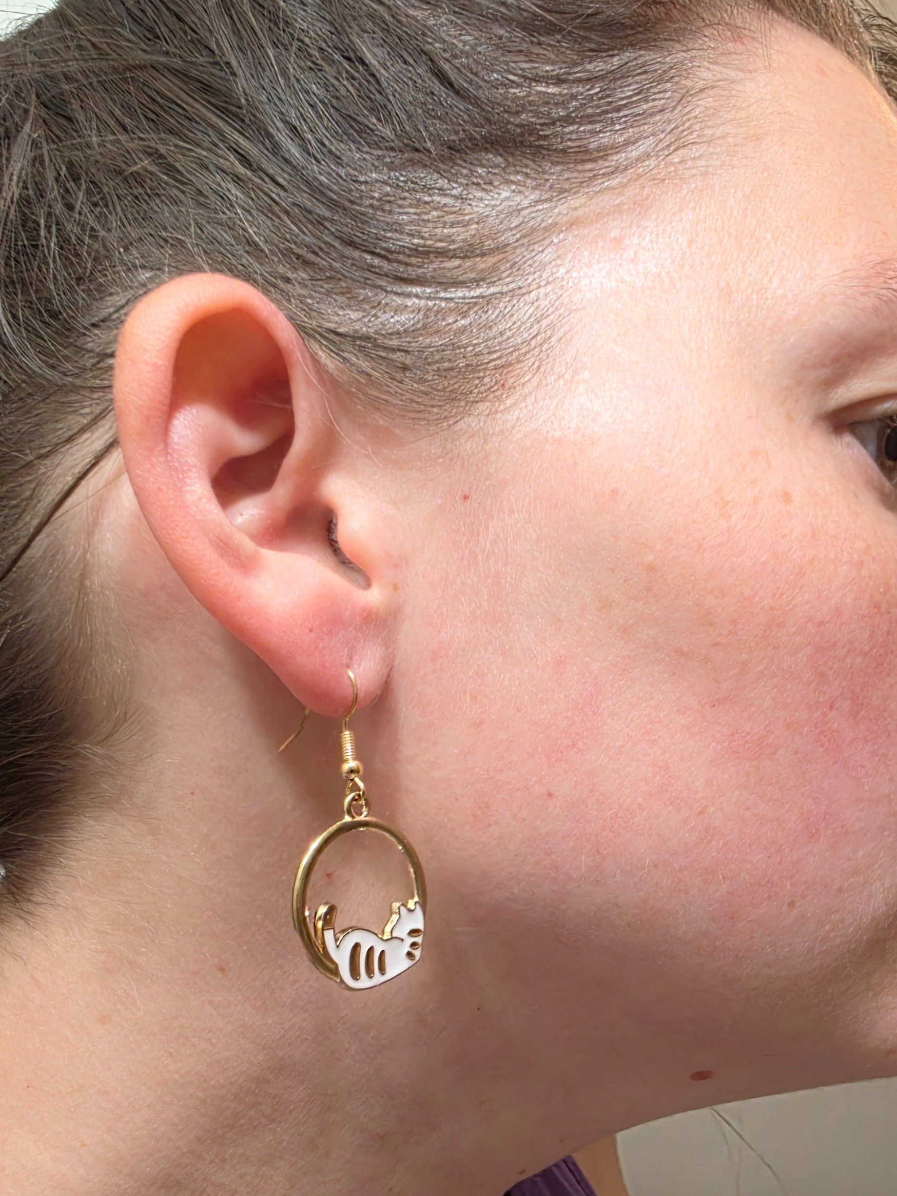 Purrrfectly Cute Lounging Cat Dangle Earrings - Gold Hooks product image (2)