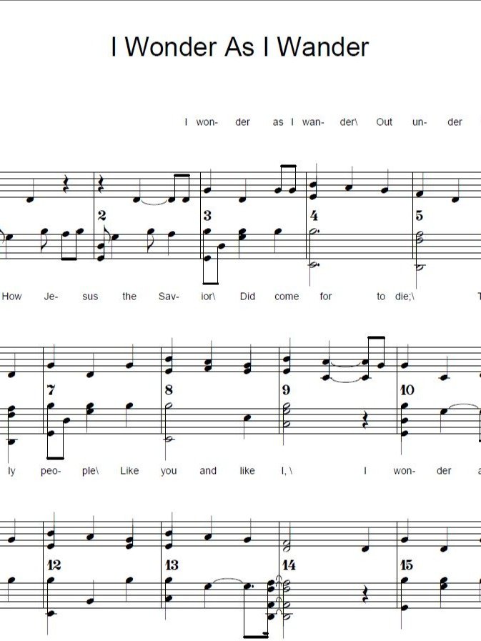 I Wonder As I Wander - Christmas - Piano sheet music product image (1)