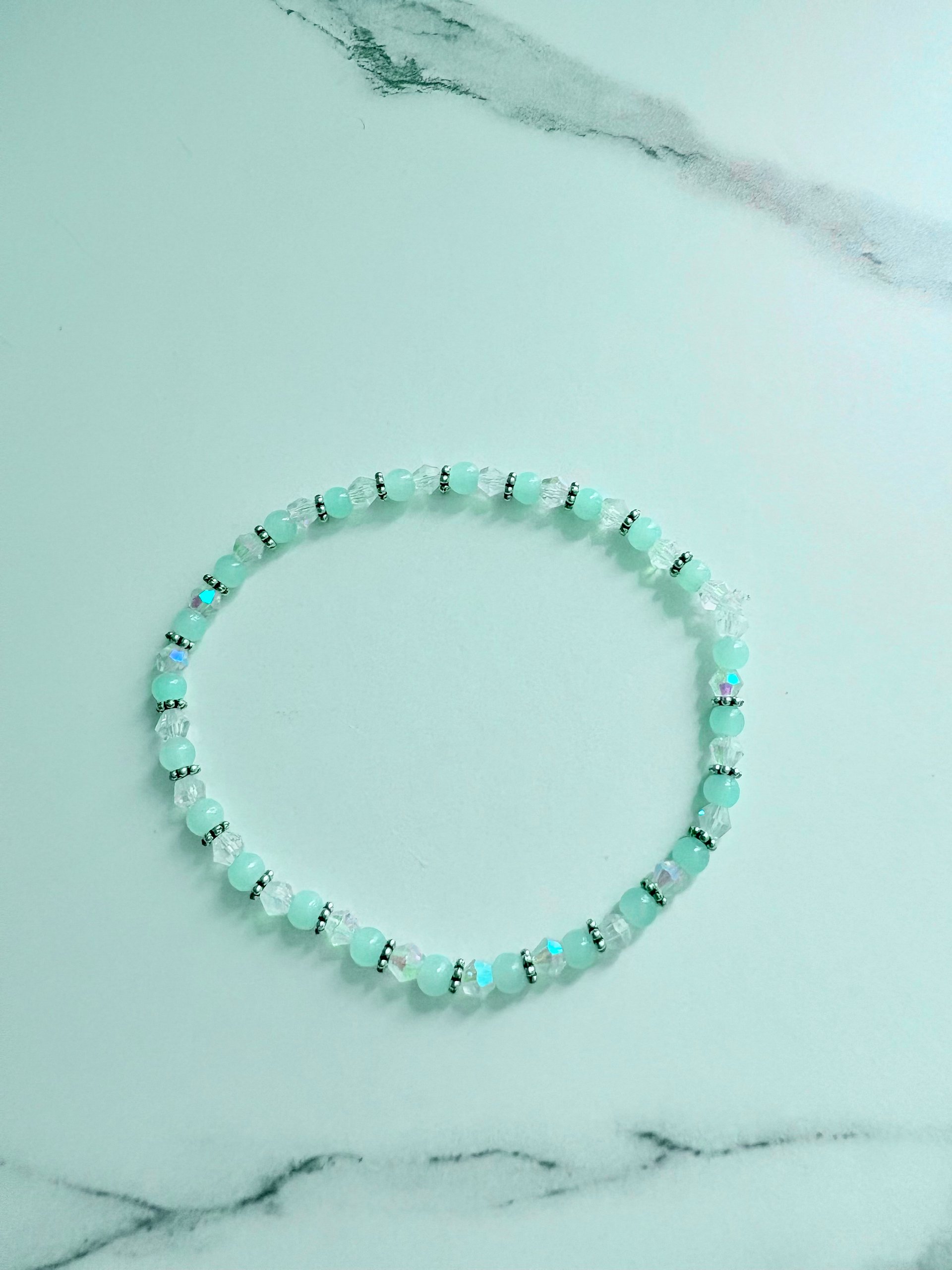 MFD-00170 | Handmade 8" Turquoise & Metallic Bead Stretch Bracelet | Coastal Charm Jewelry by Monique Faella Designs™ product image (1)