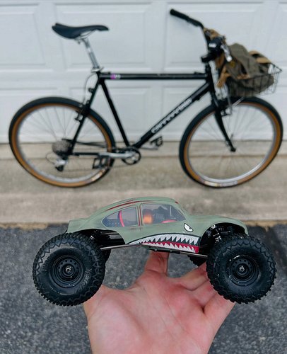 Can finally post now that he has seen it... Super fun trade with @mull3tmechanic. He built me a bike, I built him a crawler. ...