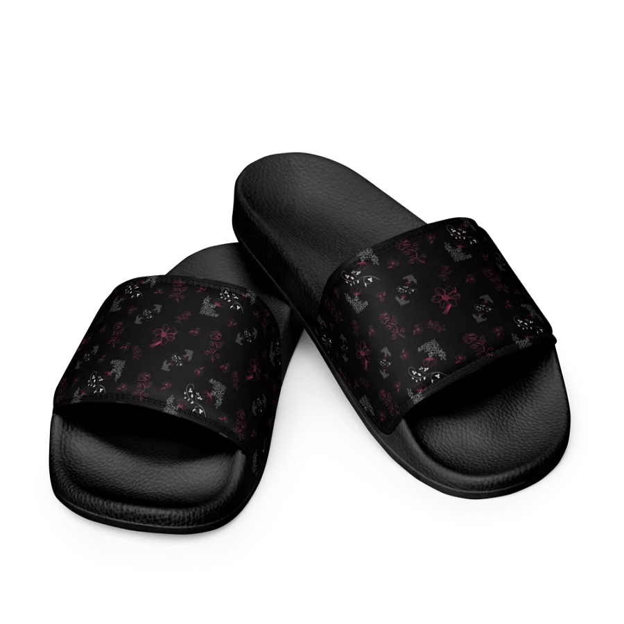 Magenta and White Flowers on Black Women's Slides product image (9)