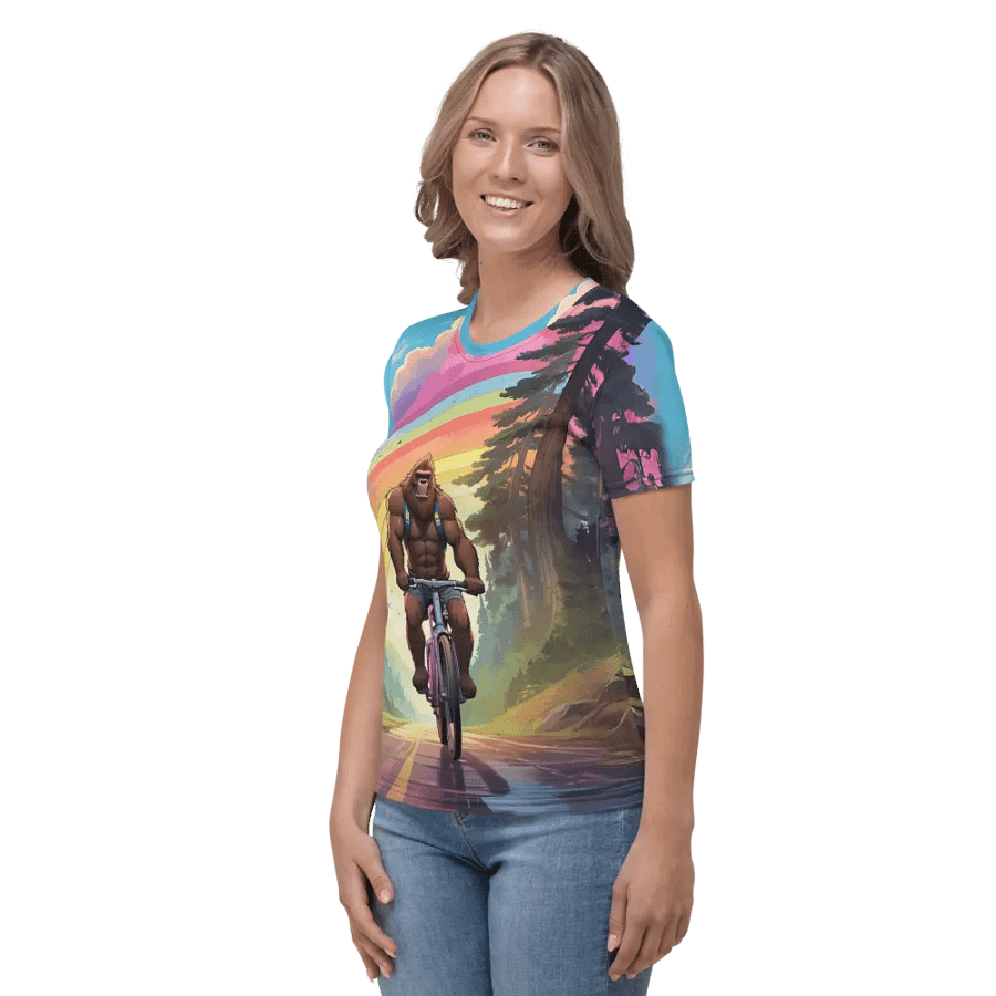 Bigfoot Riding a Bicycle All Over Print T-shirt product image (4)