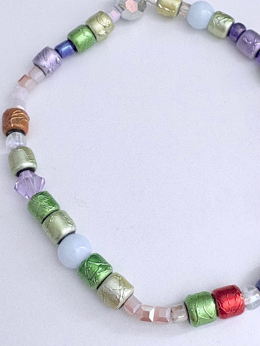 Iridescent Glow | Pearlescent & Mirrored Beaded Bracelet | Handmade 7.5" Stretch Bracelet | Coastal Charm Jewelry by Monique Faella Designs™ | MFD-00056 product image (3)
