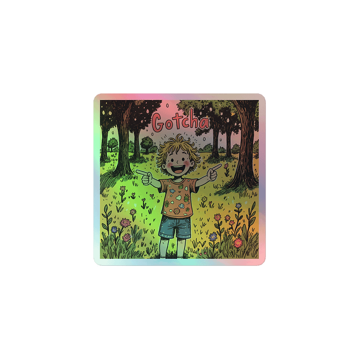 Gotcha! Playful Child – Whimsical Forest Holographic Sticker product image (1)