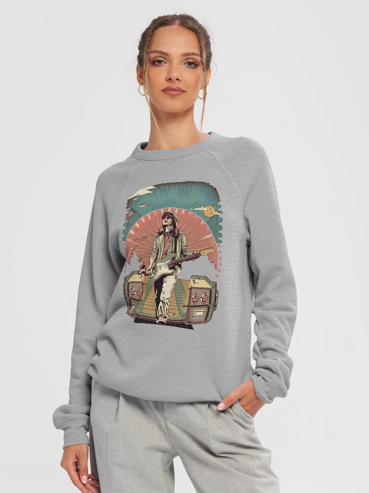 Vintage 70's Style Guitarist Unisex Sponge Fleece Raglan Sweatshirt product image (15)