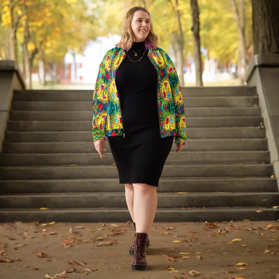 Abstract Doodle Folk Unisex Bomber Jacket product image (5)